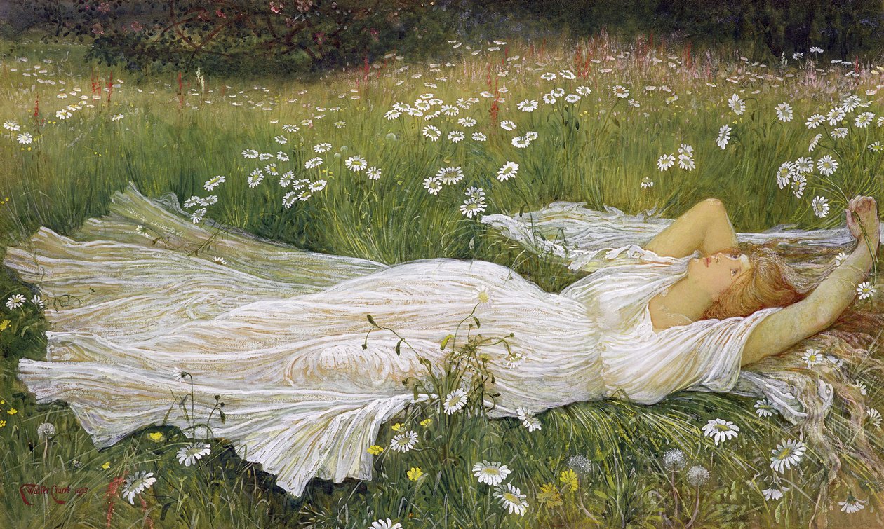 Kesä, 1895 (wc ja guassi paperilla) tekijältä Walter Crane