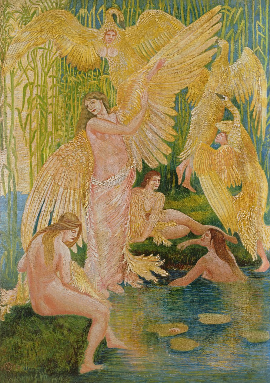 The Swan Maidens, 1894 (öljy ja sekatekniikka paperilla) tekijältä Walter Crane