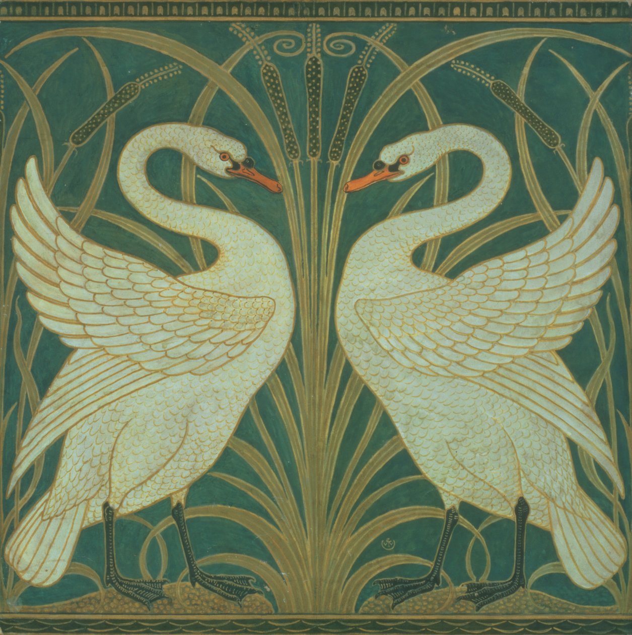 Taustakuva Joutsen, Rush und Iris -paneeliin tekijältä Walter Crane