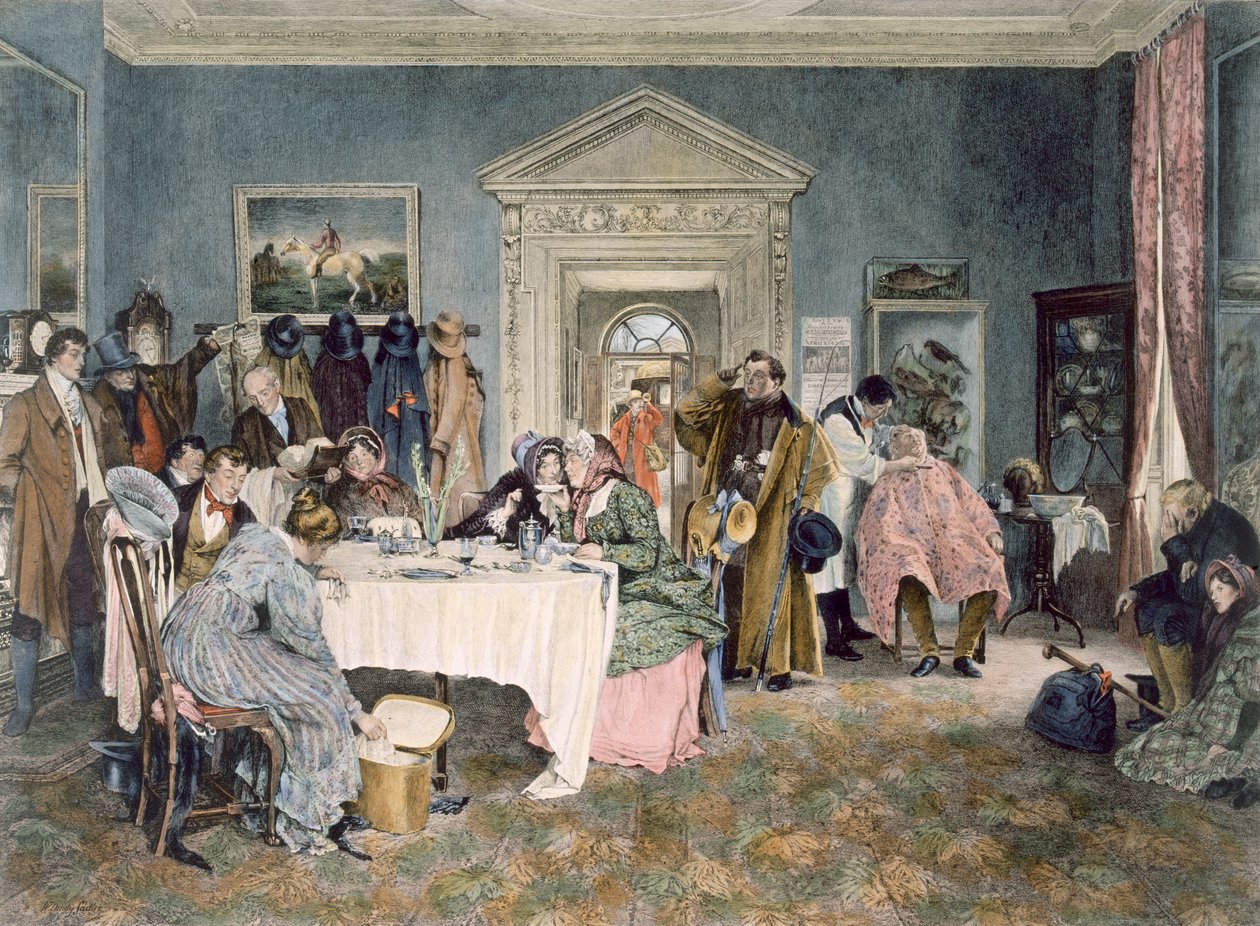 Lontoosta Yorkiin – aika on kulunut! - tapaus vanhoina valmennusaikoina, julkaistu 1897 (akvatinta) tekijältä Walter Dendy Sadler