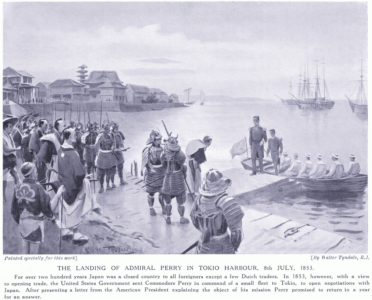 Admiral Perryn laskeutuminen Tokion satamaan AD1853 tekijältä Walter Frederick Roofe Tyndale