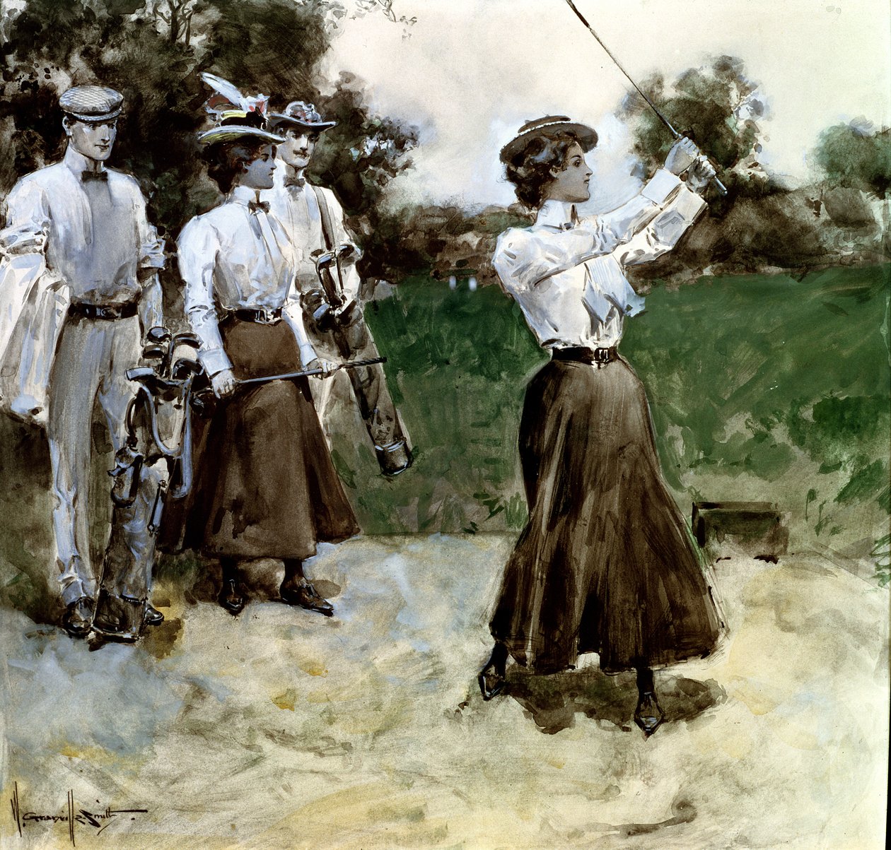 Golfing Foursome, n. 1900 (guassi ja wc aluksella) tekijältä Walter Granville Smith