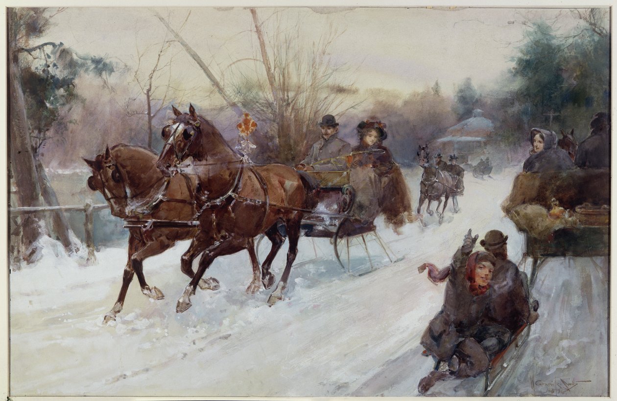 Rekiä puistossa, 1896 (wc ja guassi paperilla) tekijältä Walter Granville Smith
