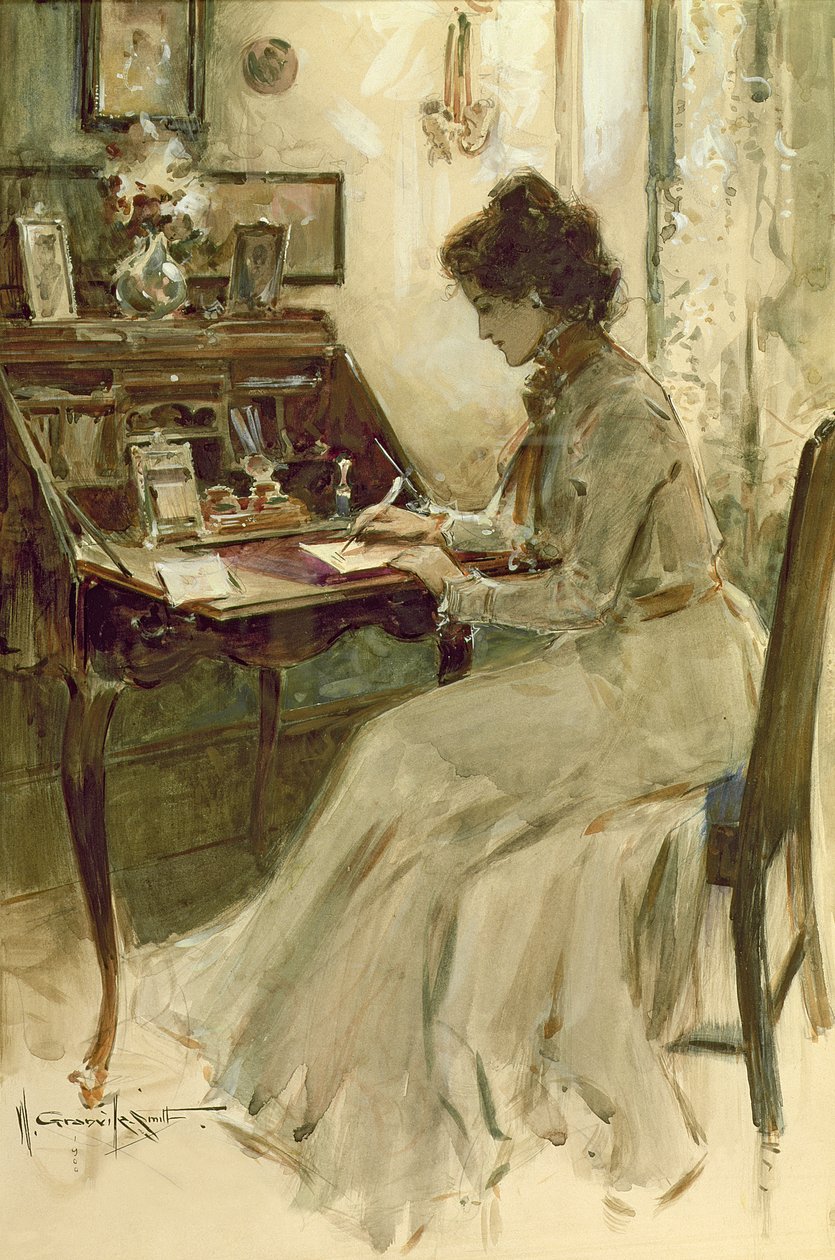 Kirjeen kirjoittaminen, 1900 (wc kuvataululla) tekijältä Walter Granville Smith