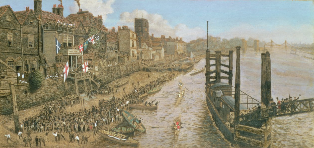 Old Chelsea, The Last Regatta, n. 1871 (öljysyövytys levylle kiinnitetylle paperille) tekijältä Walter Greaves