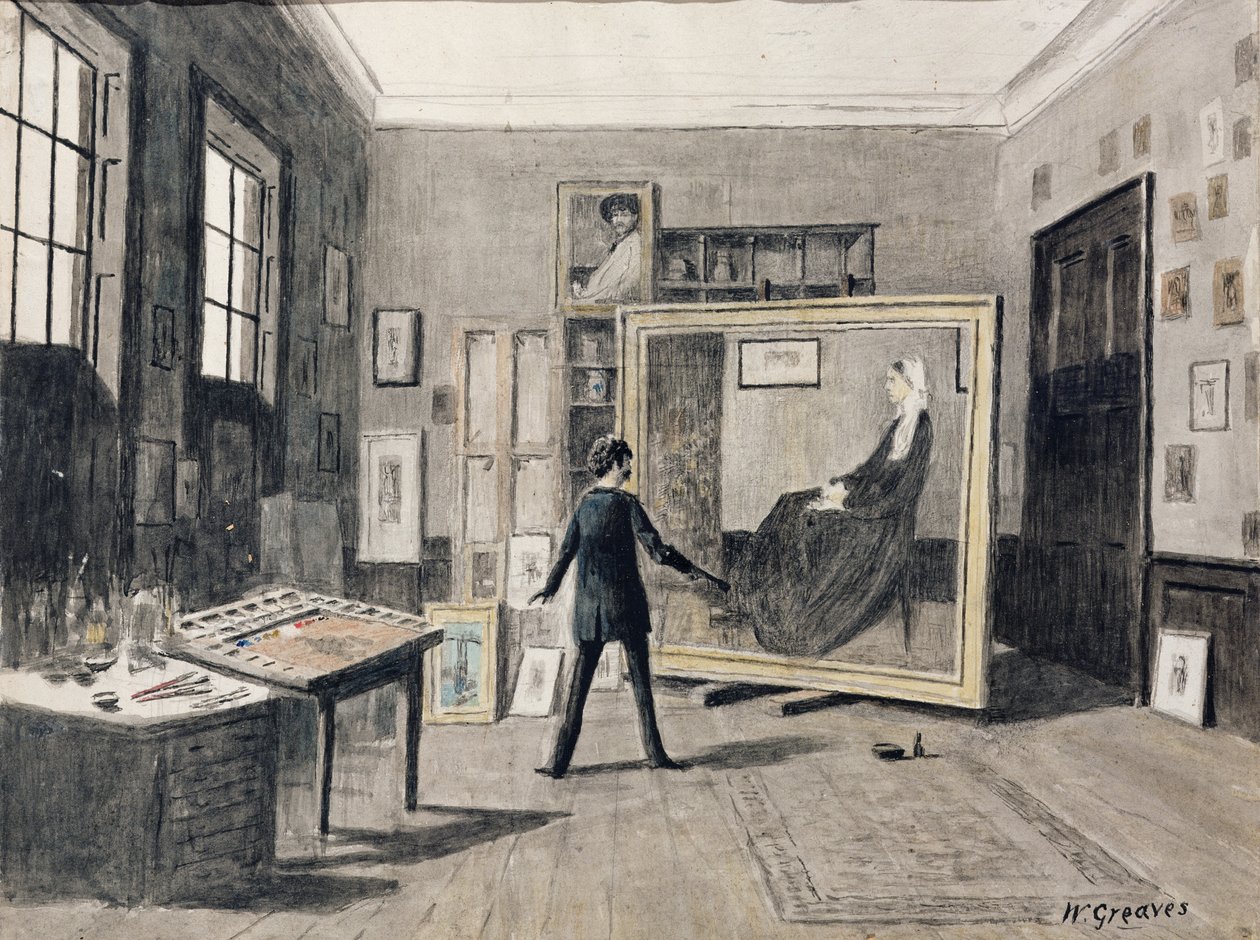 Whistler maalaa studiossaan tekijältä Walter Greaves