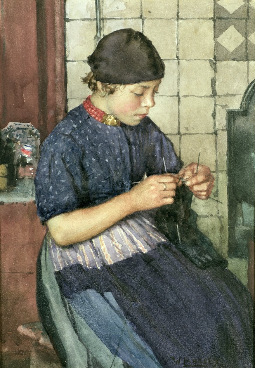 Tyttö Neulonta tekijältä Walter Langley