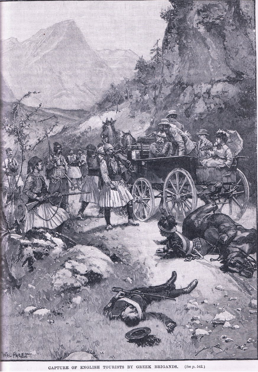 Englantilaisten turistien vangitseminen kreikkalaisten ryöstöjen toimesta 1870 jKr tekijältä Walter Paget