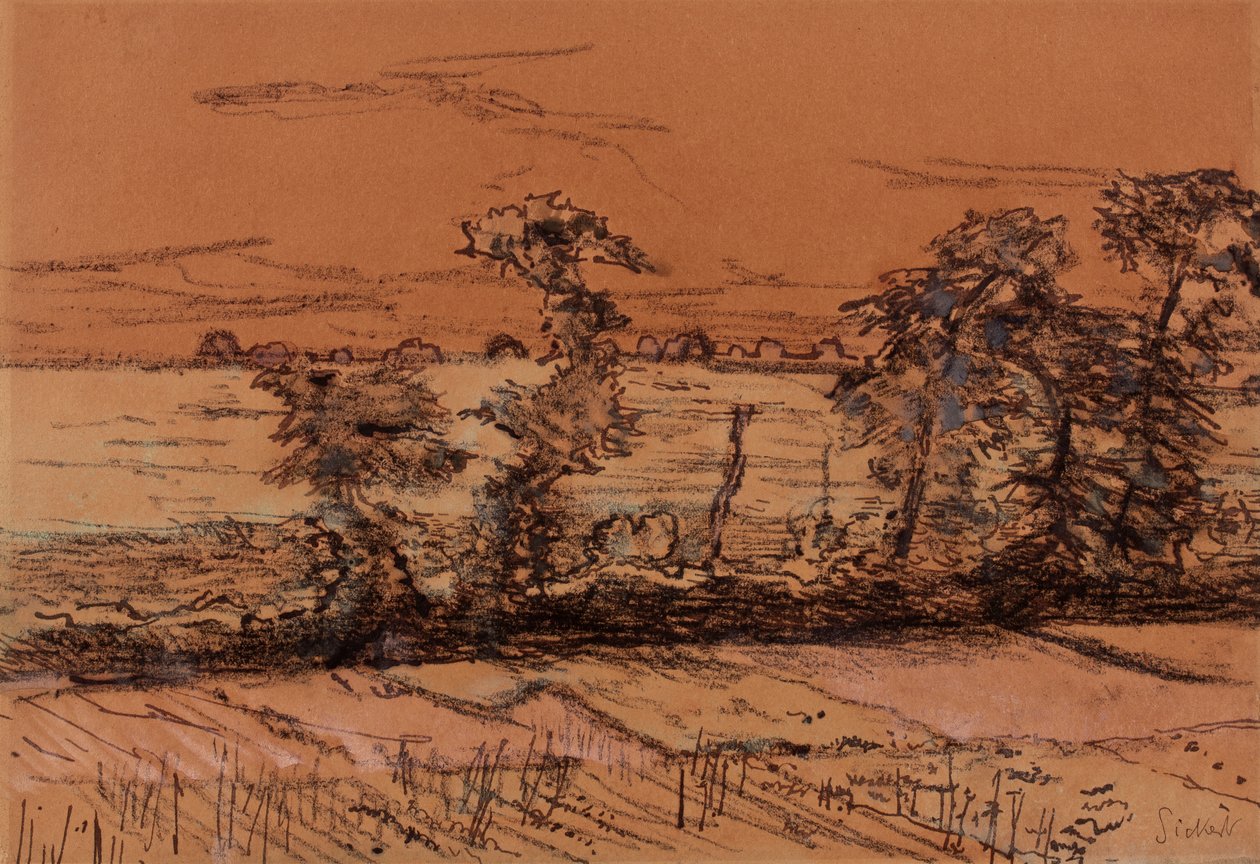 Chagford, Devon, 1916 (muste, wc ja guassi paperille) tekijältä Walter Richard Sickert
