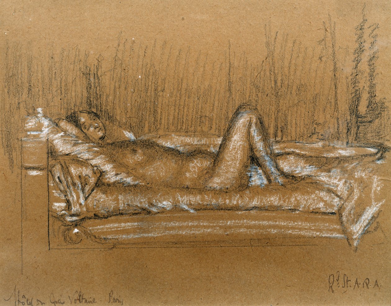 Jeanne, Hotel du Quai Voltaire, Pariisi (hiili ja valkoinen liitu paperille) tekijältä Walter Richard Sickert