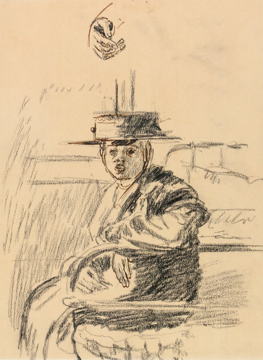 Istuva nainen olkiveneellä (hiili kynällä ja ruskea muste paperille) tekijältä Walter Richard Sickert