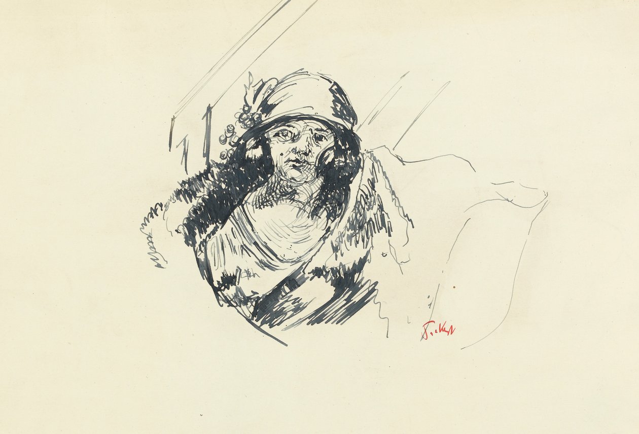 Tutkimus Miss Fairfaxista (kynä ja sininen muste paperille) tekijältä Walter Richard Sickert