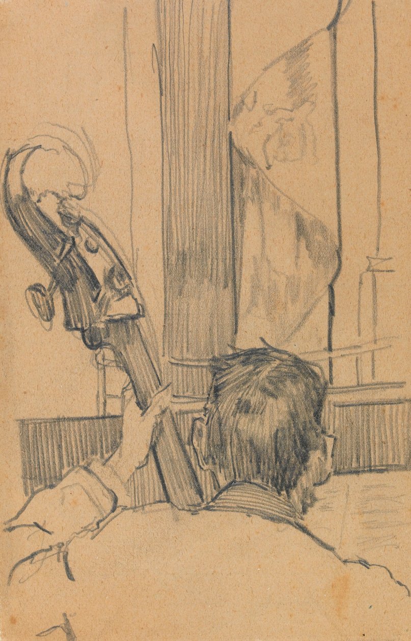 Tutkimus miehestä pitelemässä kontrabassoa (grafiittia paperille) tekijältä Walter Richard Sickert
