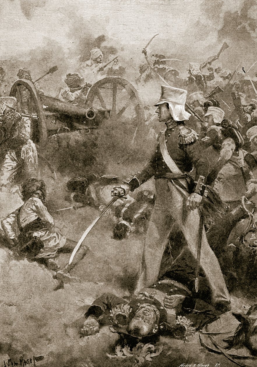 Chillianwala, 13. tammikuuta 1849: Pennycuickin ruumis, jota hänen poikansa vartioi tekijältä Walter Stanley Paget