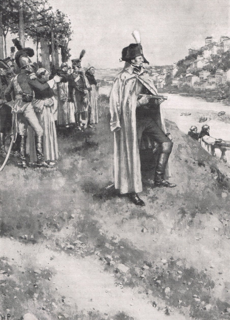 The Passage of Douro, toukokuu 1809, kuvitus julkaisusta "British Battles on Land and Sea", julkaisija Cassell, n. 1910 tekijältä Walter Stanley Paget