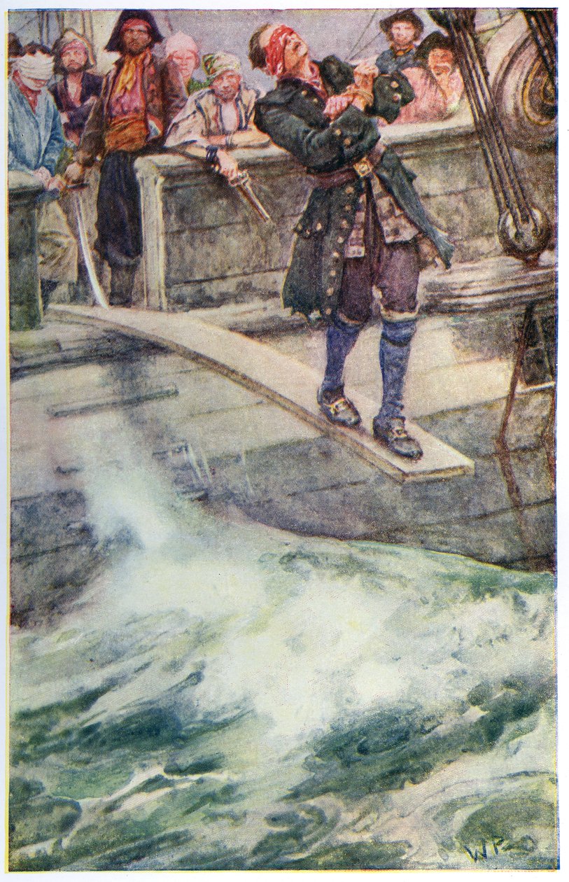"Walking the plank", kuvitus Robert Louis Stevensonin teoksesta "The Master of Ballantrae" tekijältä Walter Stanley Paget