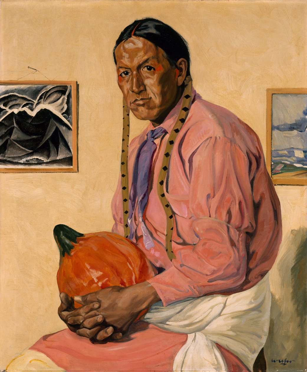 Muotokuva miehestä kurpitsan kanssa, n. 1914-29 tekijältä Walter Ufer