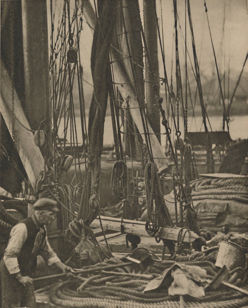 Thames-proomun maston juurella, vuodelta 1935. tekijältä Walter Benington