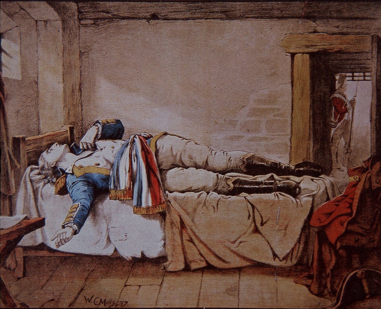 Theobald Wolfe Tone, Yhdistyneiden irlantilaisten yhdistyksen perustajajäsen, tekee itsemurhan sen sijaan, että britit hirttäisivät hänet osasta Ranskan ennustettua hyökkäystä Irlantiin vuonna 1798. tekijältä Walter Charles Mills