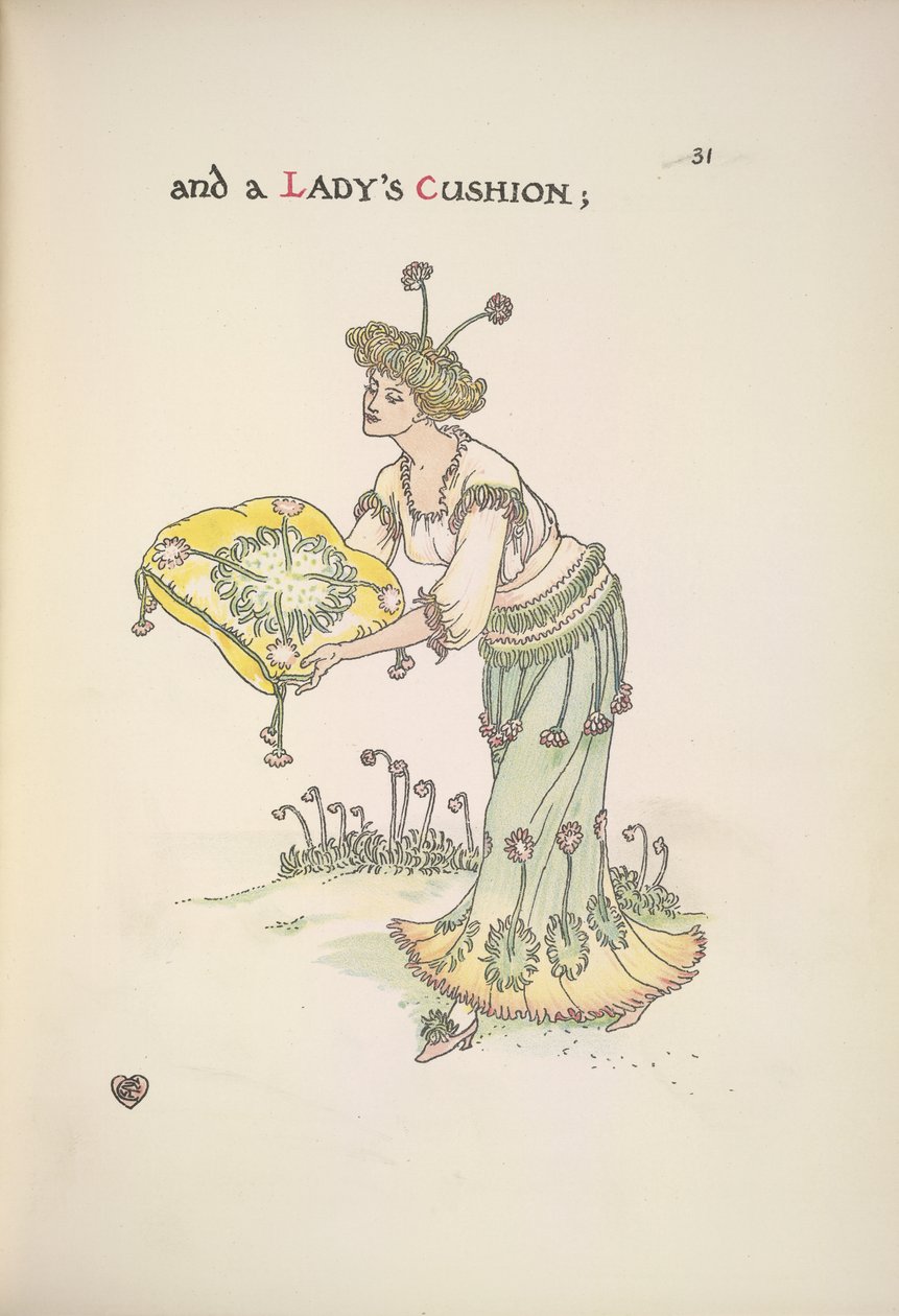 Uma senhora segurando uma almofada tekijältä Walter Crane