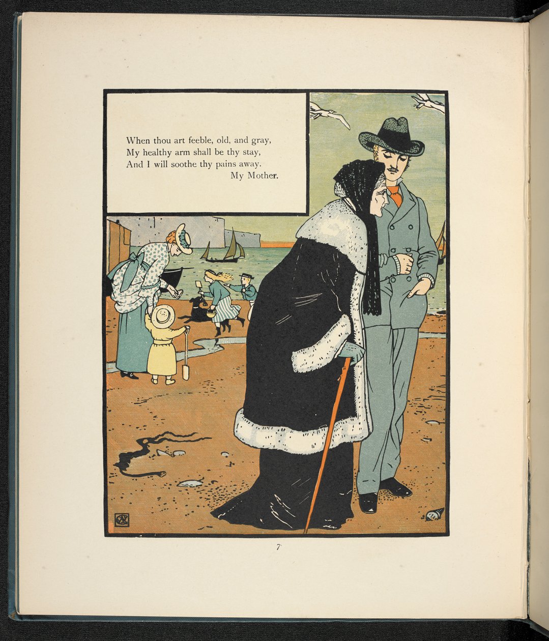 Mies äitinsä kanssa rannalla. tekijältä Walter Crane