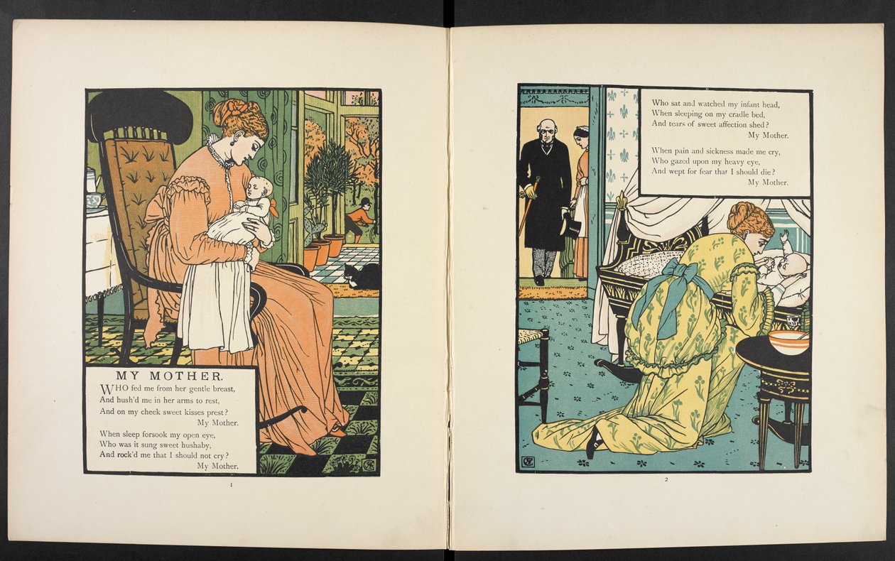 Äiti vauvansa kanssa. Tarinan kuvitus "äiti". tekijältä Walter Crane