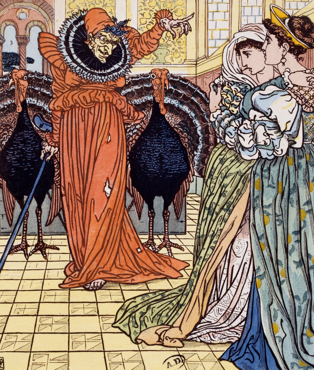 Noidan ilmestyminen kahden riikinkukon kanssa, kaiverrus Walter Cranen (1845-1915) piirroksesta tekijältä Walter Crane