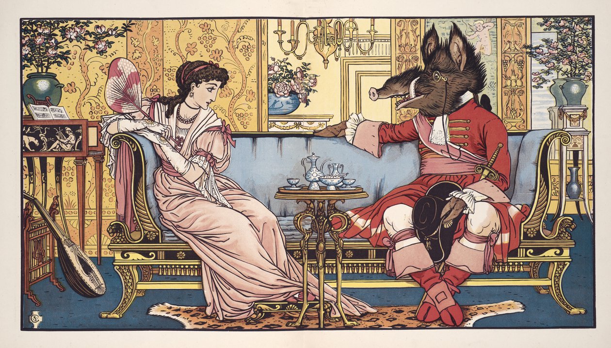 Kaunotar ja Hirviö, pubi. 1874 (väri litho) tekijältä Walter Crane