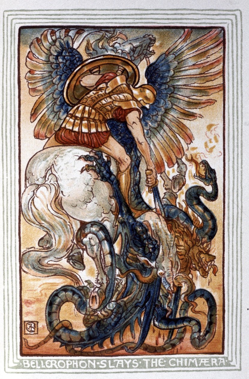 Bellerophon tappaa Chimaeran, n. 1900 (kuva) tekijältä Walter Crane