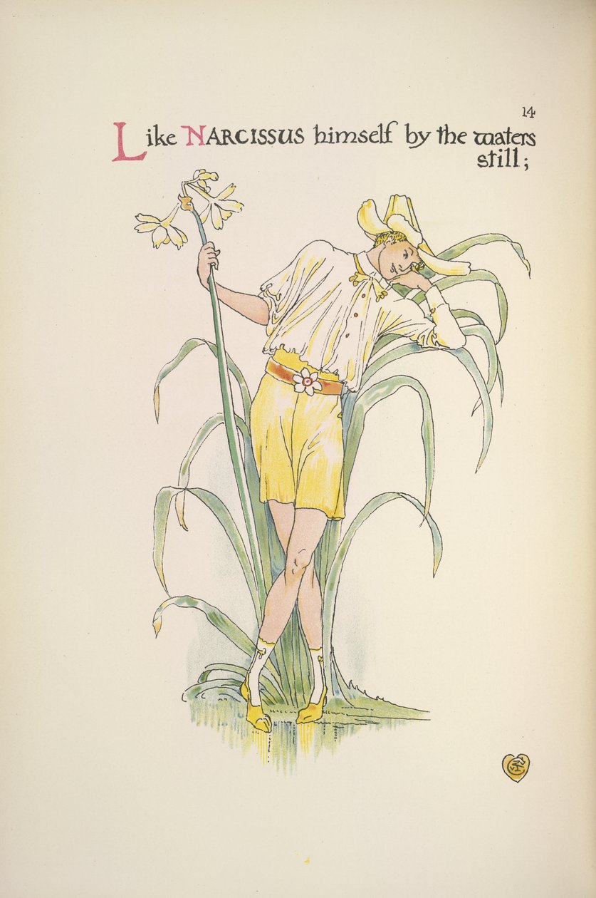 Veden äärellä. Nuori mies seisoo veden äärellä tekijältä Walter Crane