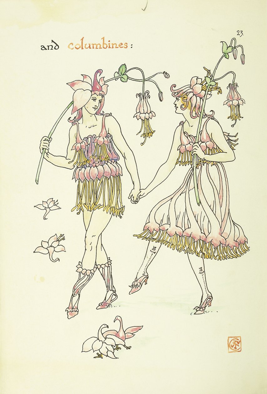 Kukat Shakespearen puutarhasta: Columbines, 1906 tekijältä Walter Crane