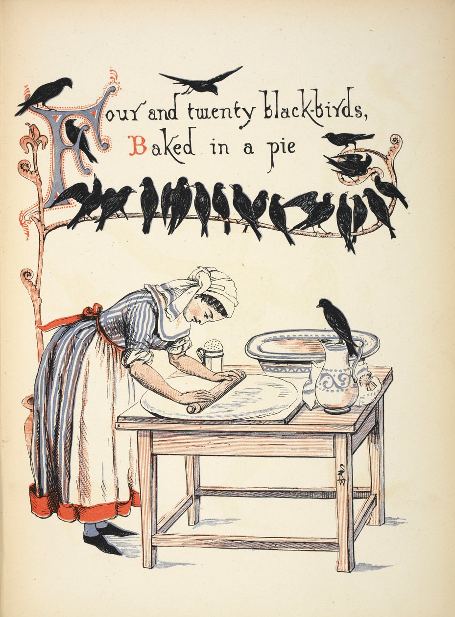 Neljä ja kaksikymmentä mustarastasta paistettua piirakkana. tekijältä Walter Crane