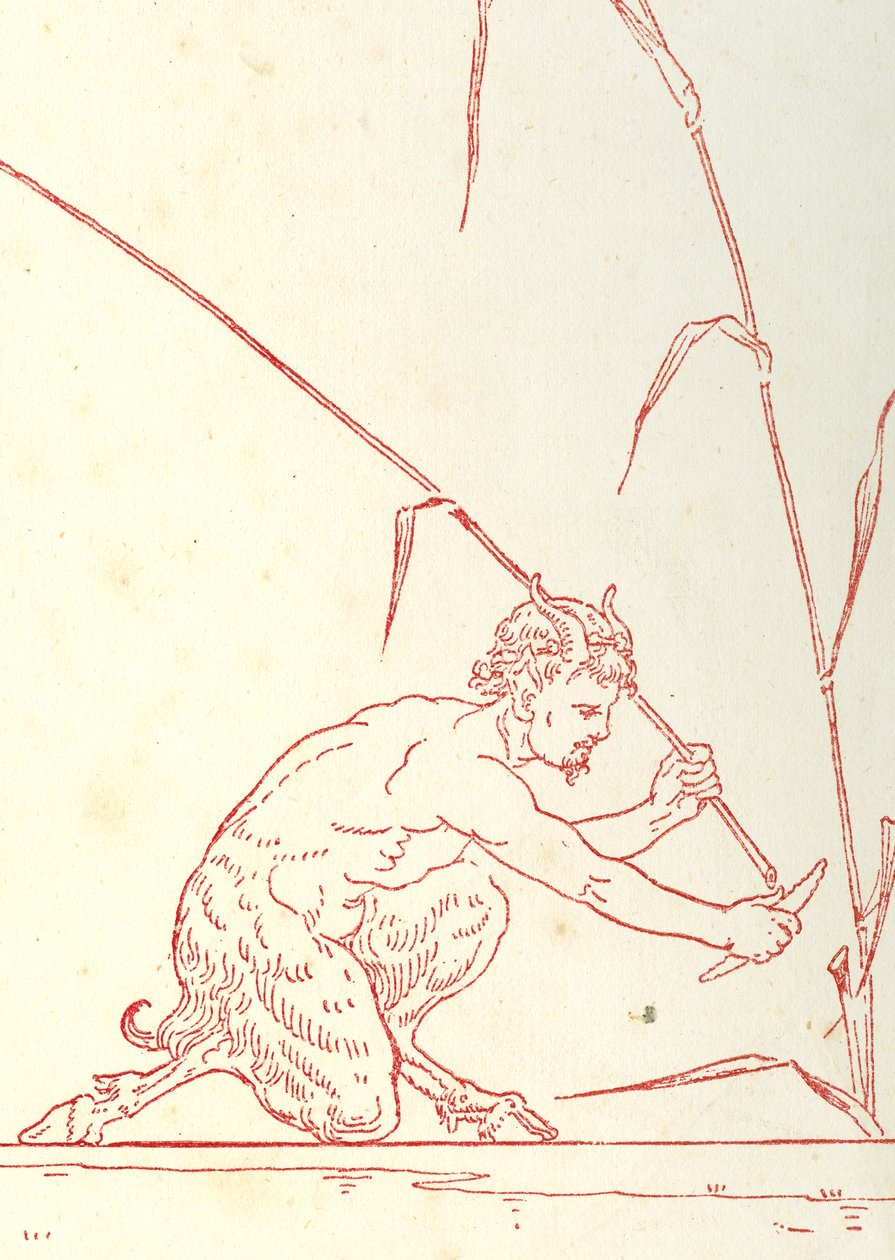 Sisäkannen suunnittelu teokselle "Pan-Pipes", Vanhojen laulujen kirja, vastikään sovitettu ja säestettynä Theo. Marzials, julkaissut Lontoossa George Routledge und Sons, 1884 tekijältä Walter Crane