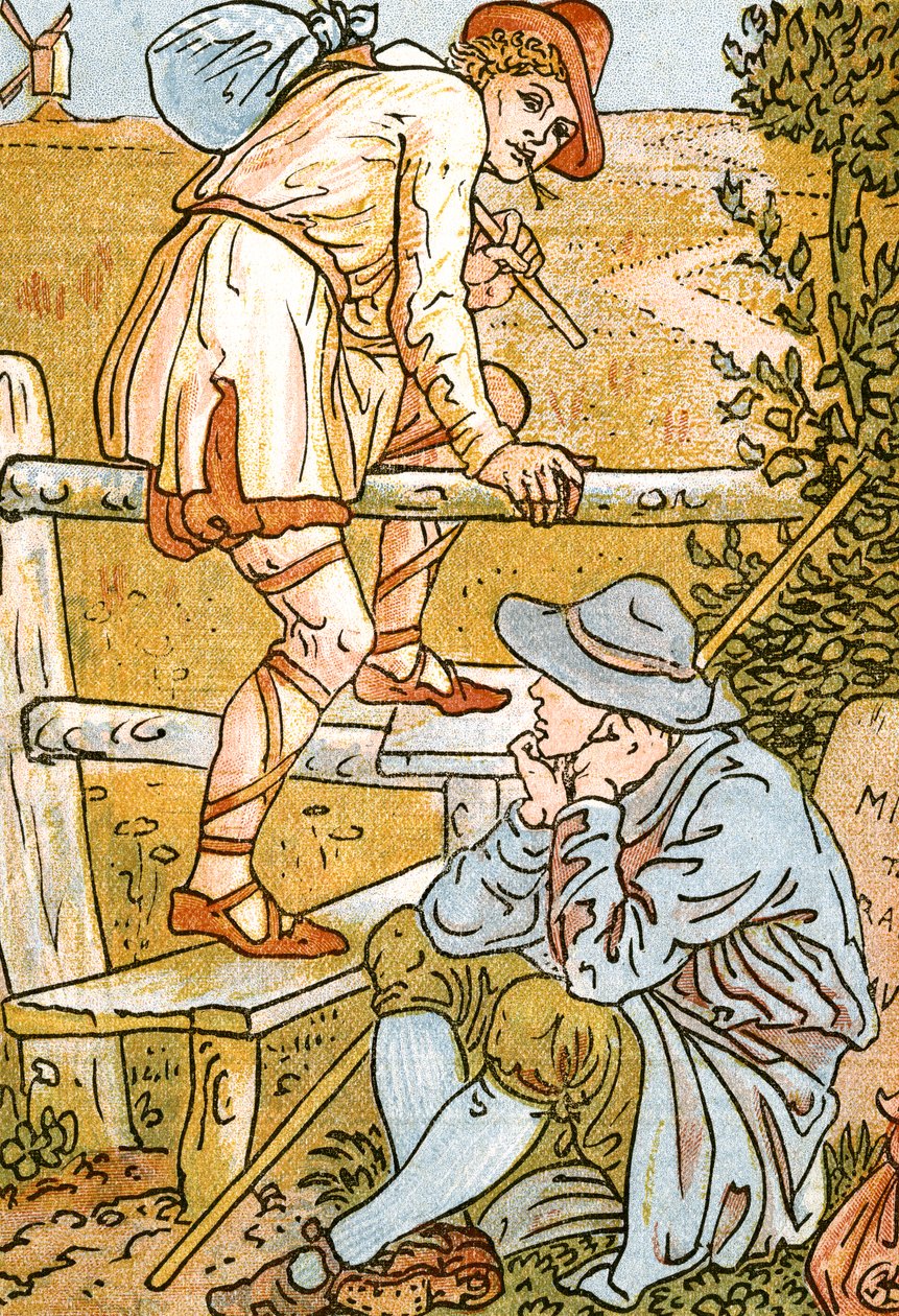 Jog On, Jog On, laulukuvitus Pan-Pipesistä, Vanhojen laulujen kirja, Theon vastikään sovitettu ja säestettynä. Marzials, julkaissut Lontoossa George Routledge & Sons, 1884 (de tekijältä Walter Crane