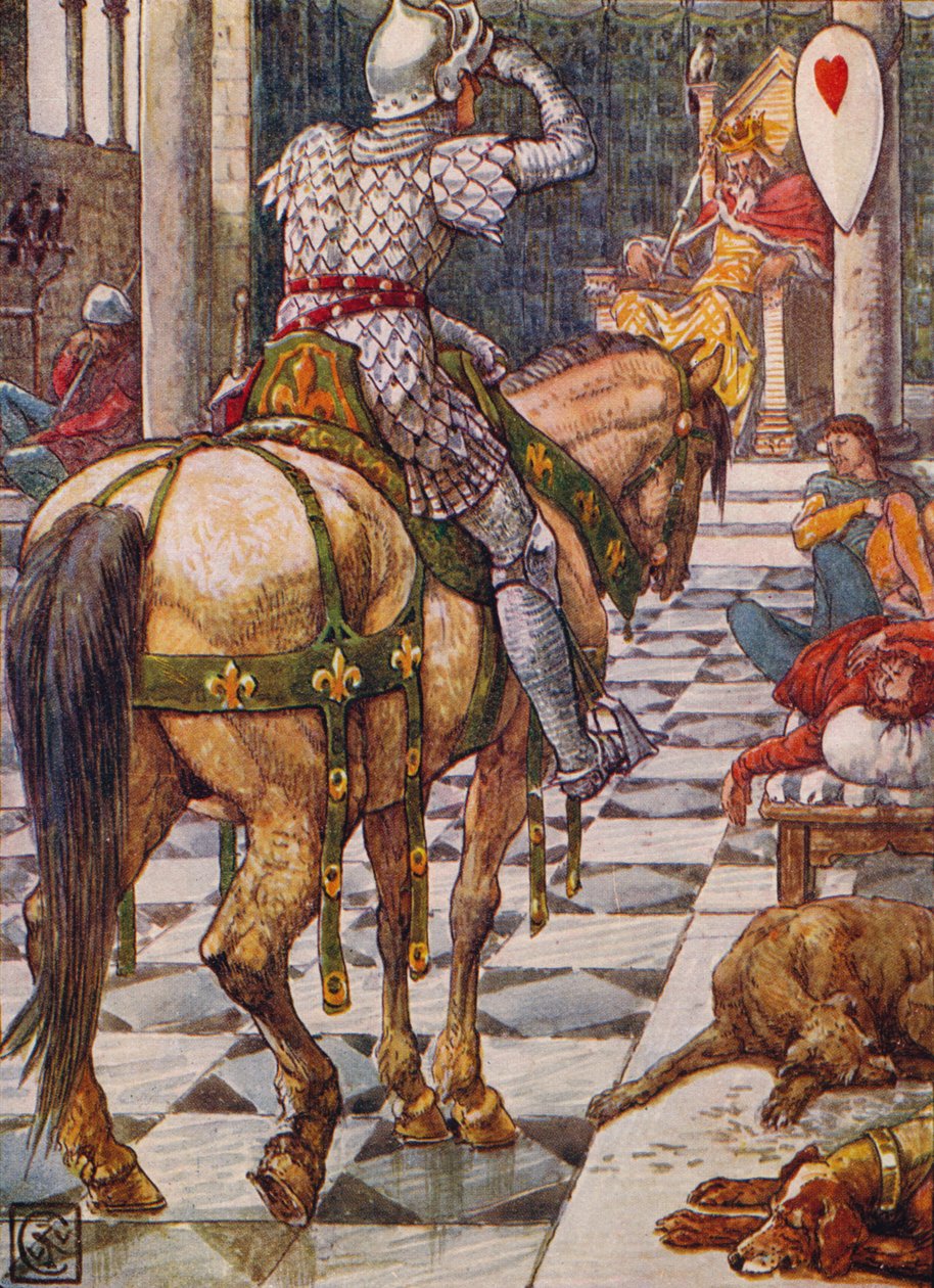 Percival saa sykkivän sydämen kilven, 1911. tekijältä Walter Crane