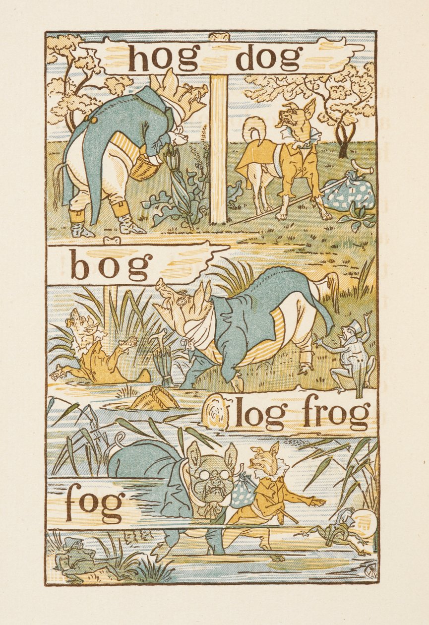 Riimittäviä sanoja, jotka päättyvät kirjaimeen G. Kultainen aluke. tekijältä Walter Crane