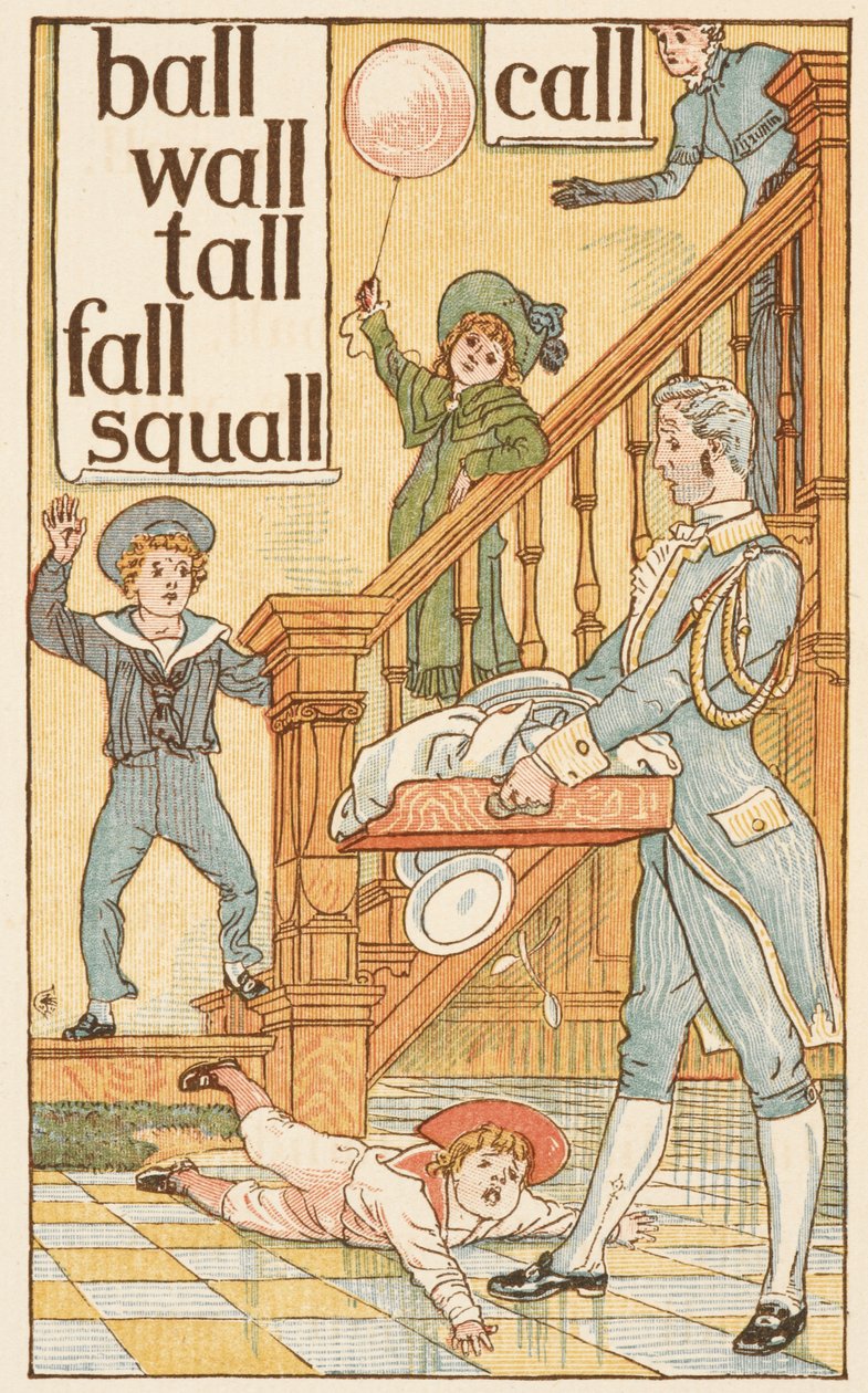 Palavras que rimam terminando na letra L. Crianças e um mordomo. The Golden primer.finnish tekijältä Walter Crane