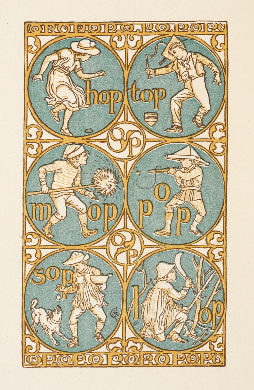 Riimittäviä sanoja, jotka päättyvät kirjaimeen P. Kultainen aluke. tekijältä Walter Crane