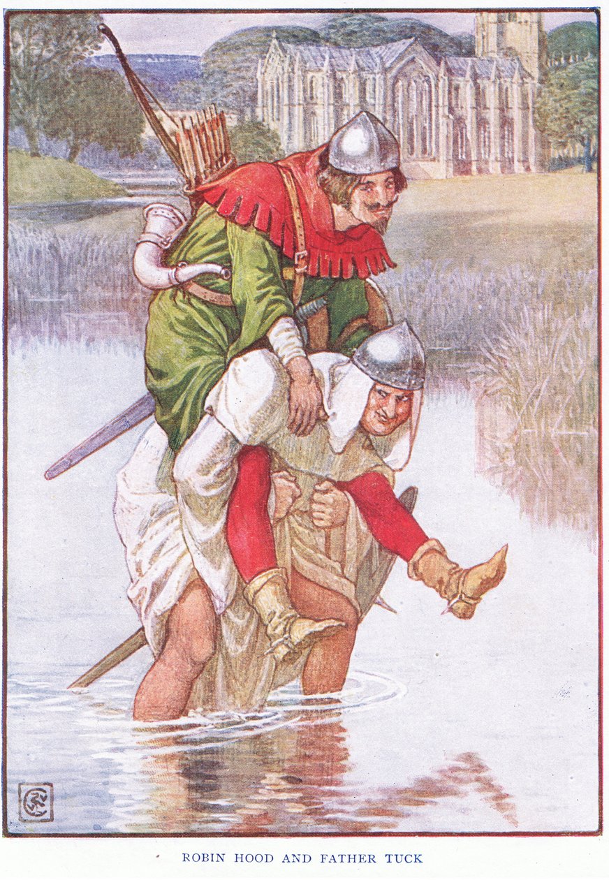 Robin Hood ja isä Tuck, n. 1920 tekijältä Walter Crane