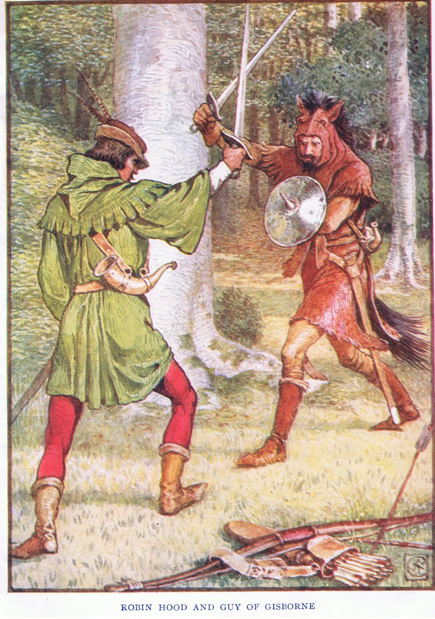 Robin Hood ja Guy of Gisborne, n. 1920 tekijältä Walter Crane