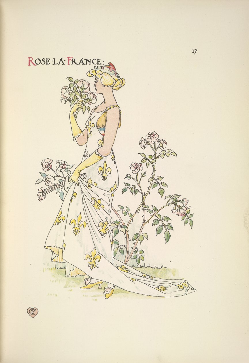 Rose La France. Nuori nainen haisee kukkakimpun tekijältä Walter Crane
