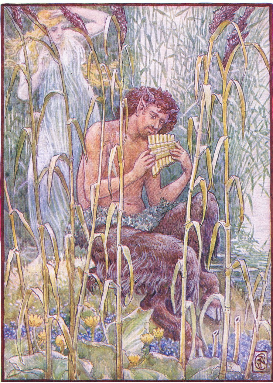 Makeaa, lävitsevän makeaa oli Panin piipun musiikki, kuva elokuvasta "The Story of Greece" tekijältä Walter Crane