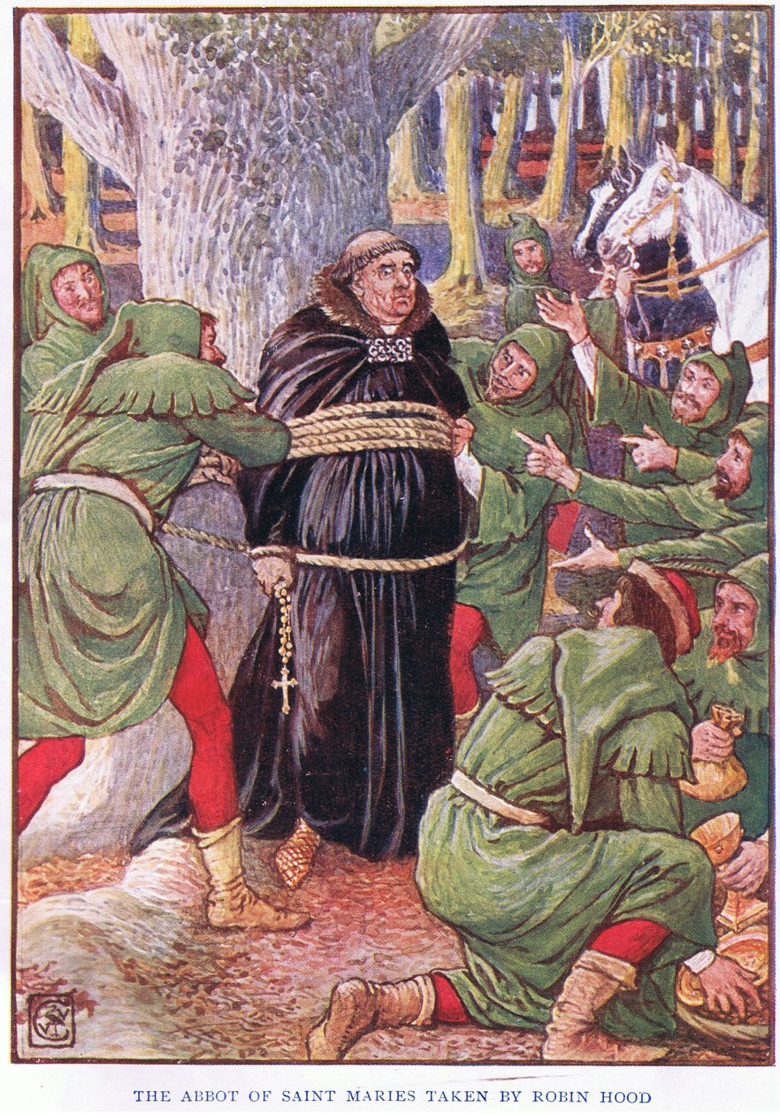 Robin Hoodin ottama Pyhän Marien apotti, n. 1920 tekijältä Walter Crane