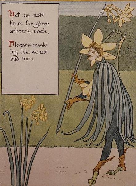 Jonquil, kirjasta "Kukkafantasia vanhassa englantilaisessa puutarhassa" tekijältä Walter Crane