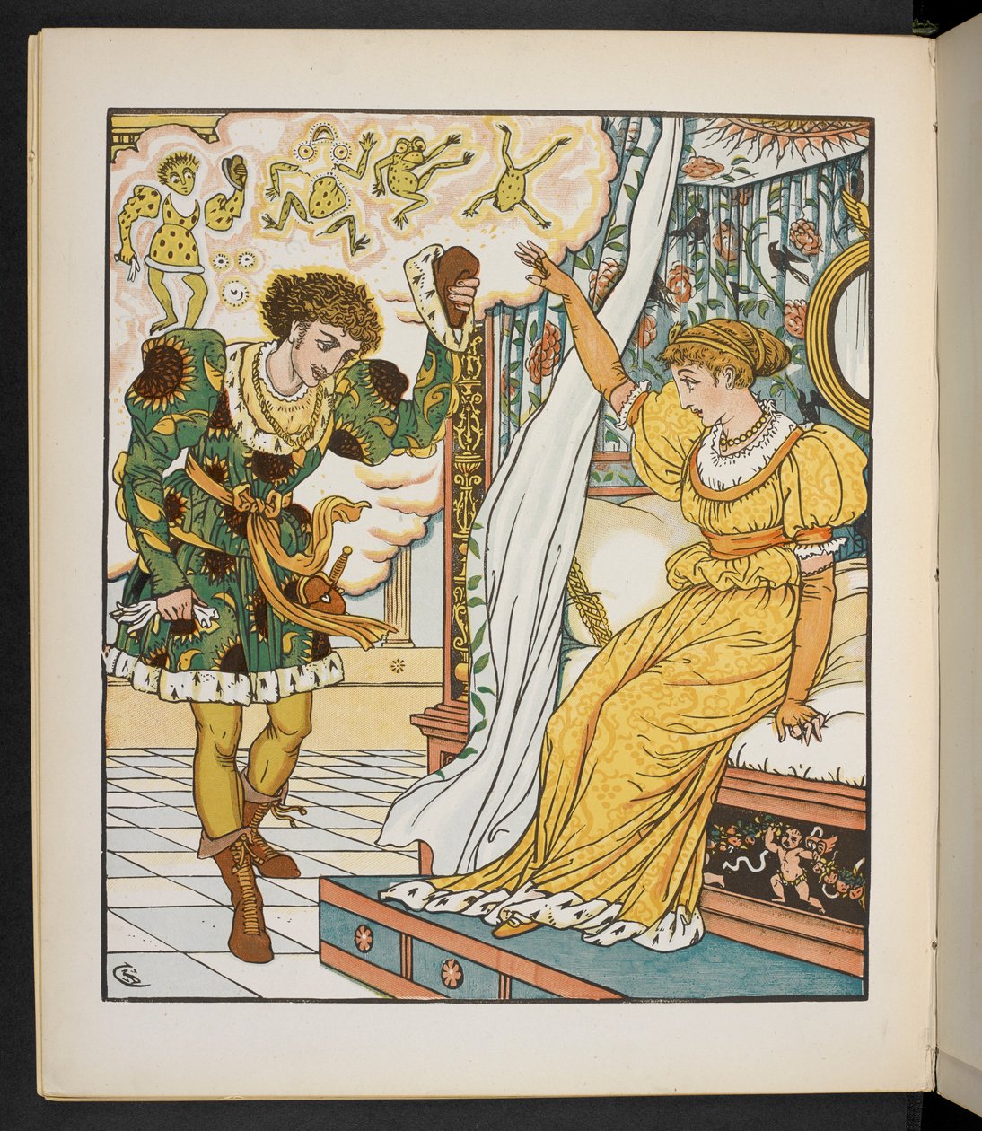 Jakob ja Wilhelm Grimmin "Kuninkaan tytär ja sammakko" (litografia) tekijältä Walter Crane