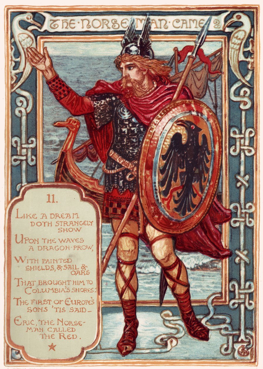 Norseman. Lähettäjä: Columbias Courtship: A Picture History of the United States, 1893 tekijältä Walter Crane