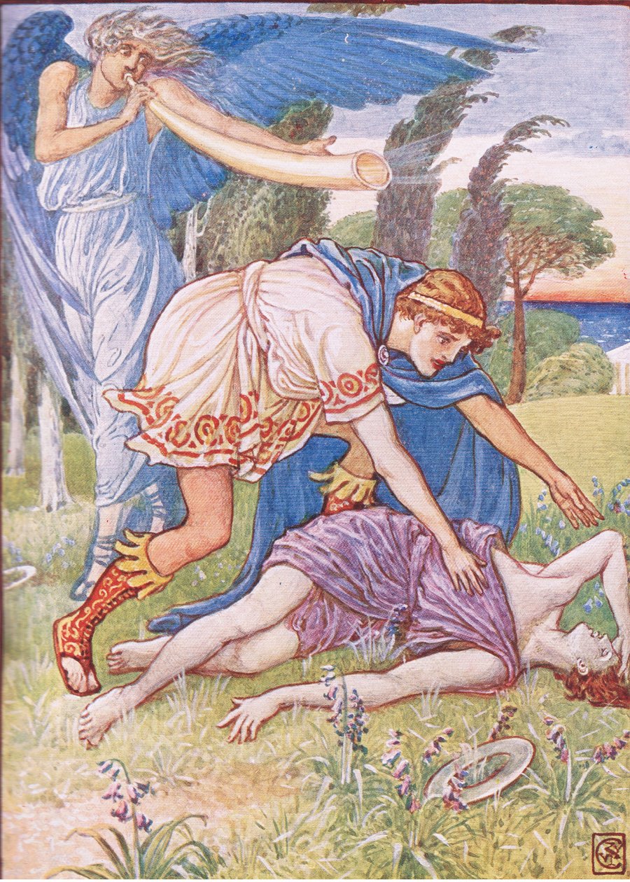 Tuulenjumala lähetti puuskan etelästä, kuva Kreikan tarinasta tekijältä Walter Crane