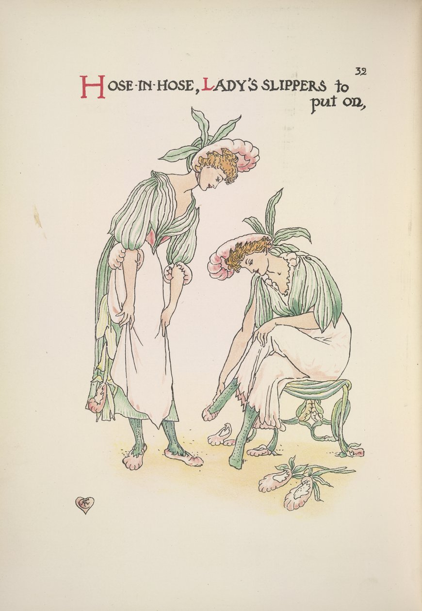 Kaksi naista pukemassa tossut jalkaan tekijältä Walter Crane