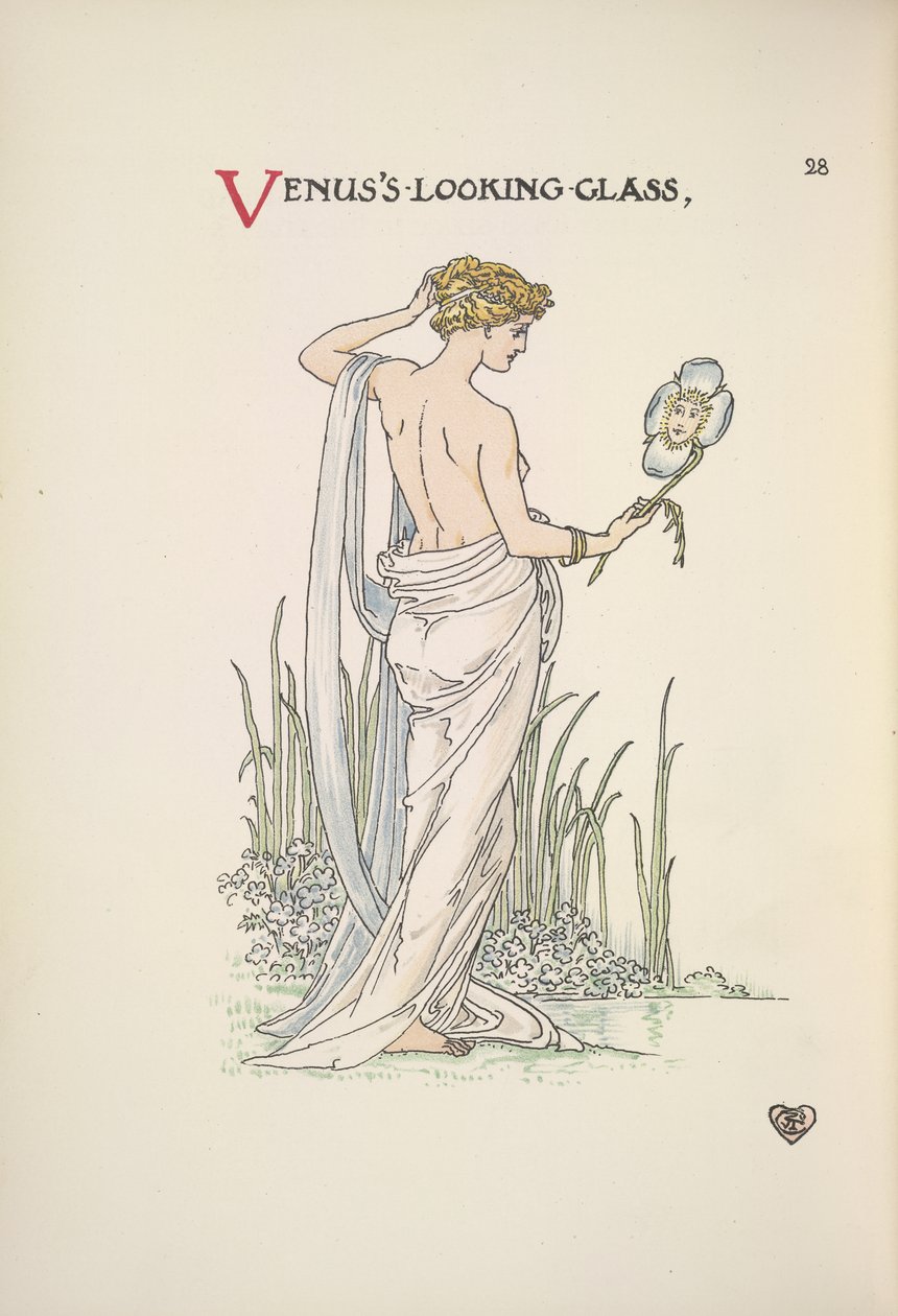 Venuksen silmälasi. Nainen ihailemassa itseään lasissa tekijältä Walter Crane