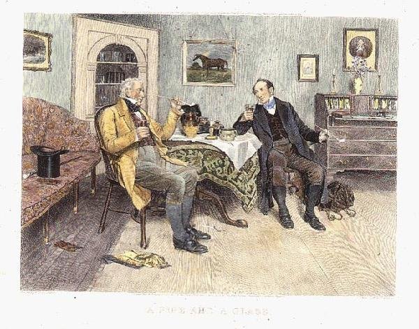 A Pipe and a Glass, julkaistu 1896 (akvatinta) tekijältä Walter Dendy (after) Sadler
